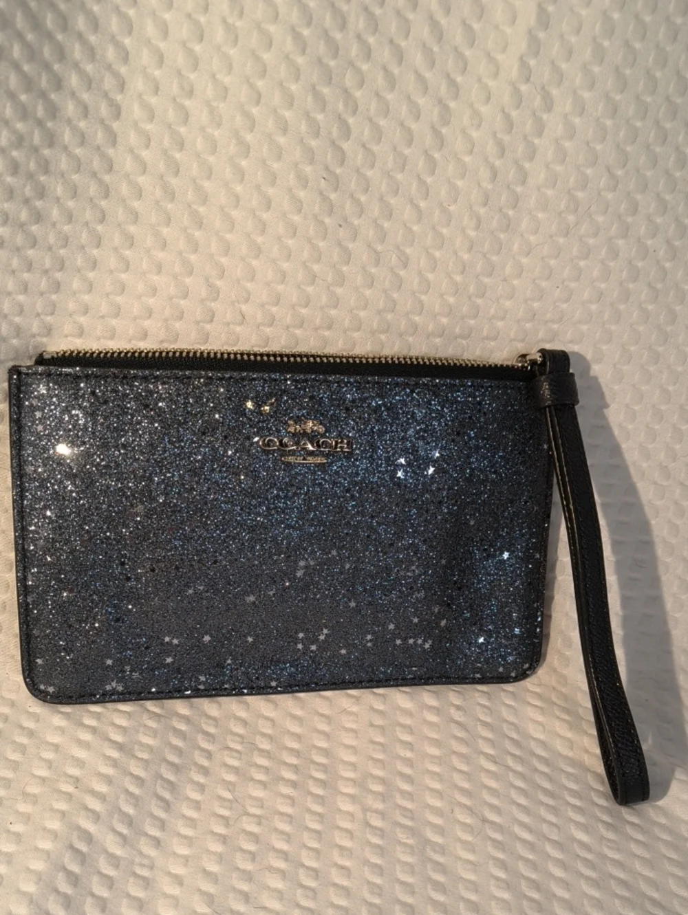 Coach Star Glitter Wristlet in Navy Blue with Star Accents F38641